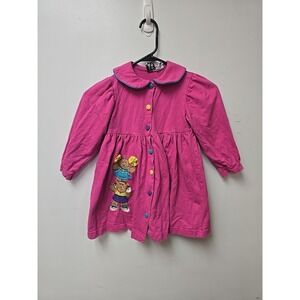 Vtg Austin & Ashley Girls Dress Size 5 Pink Cotton Cheerleader Bear 90s Y2K Kids